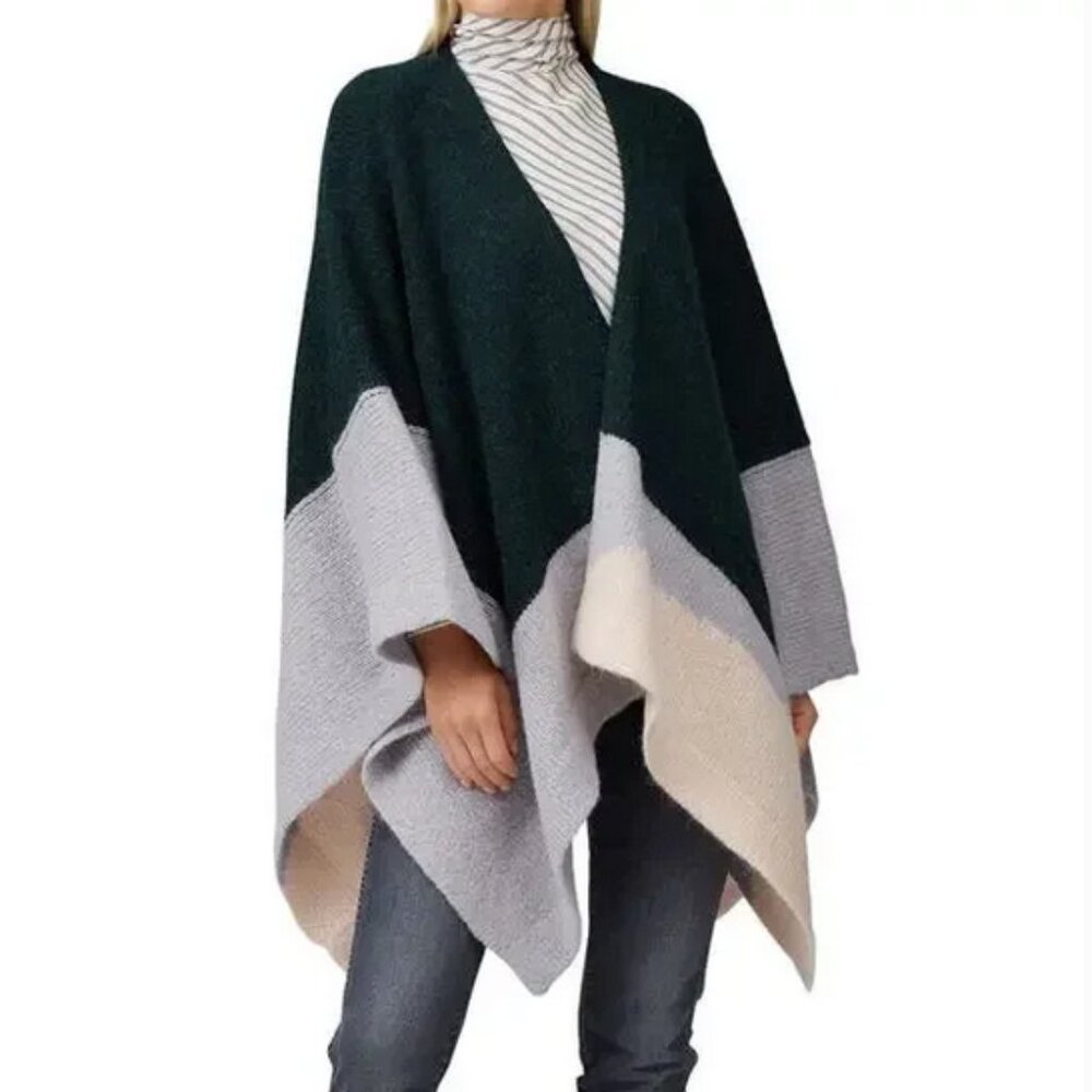 Elk Kulture Wrap Blockknit Poncho Cardigan OS